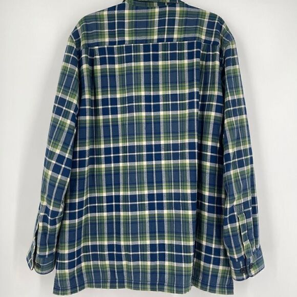 LL Bean Mens Lg Flannel Sherpa Lined Shirt Blue Plaid Jacket Traditional Fit - Picture 2 of 7
